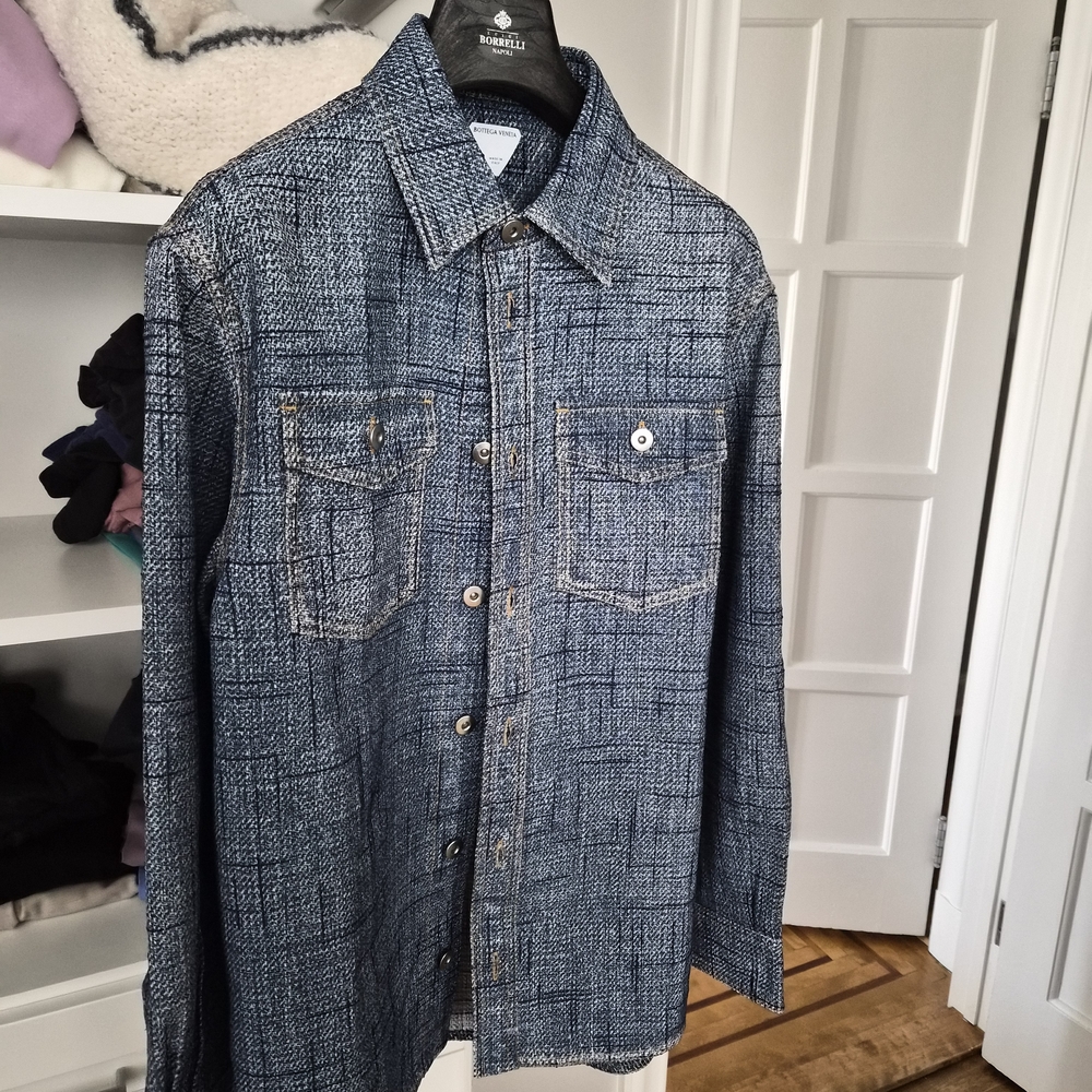Bottega Veneta Blue Textured Casual Button-Down Shirt